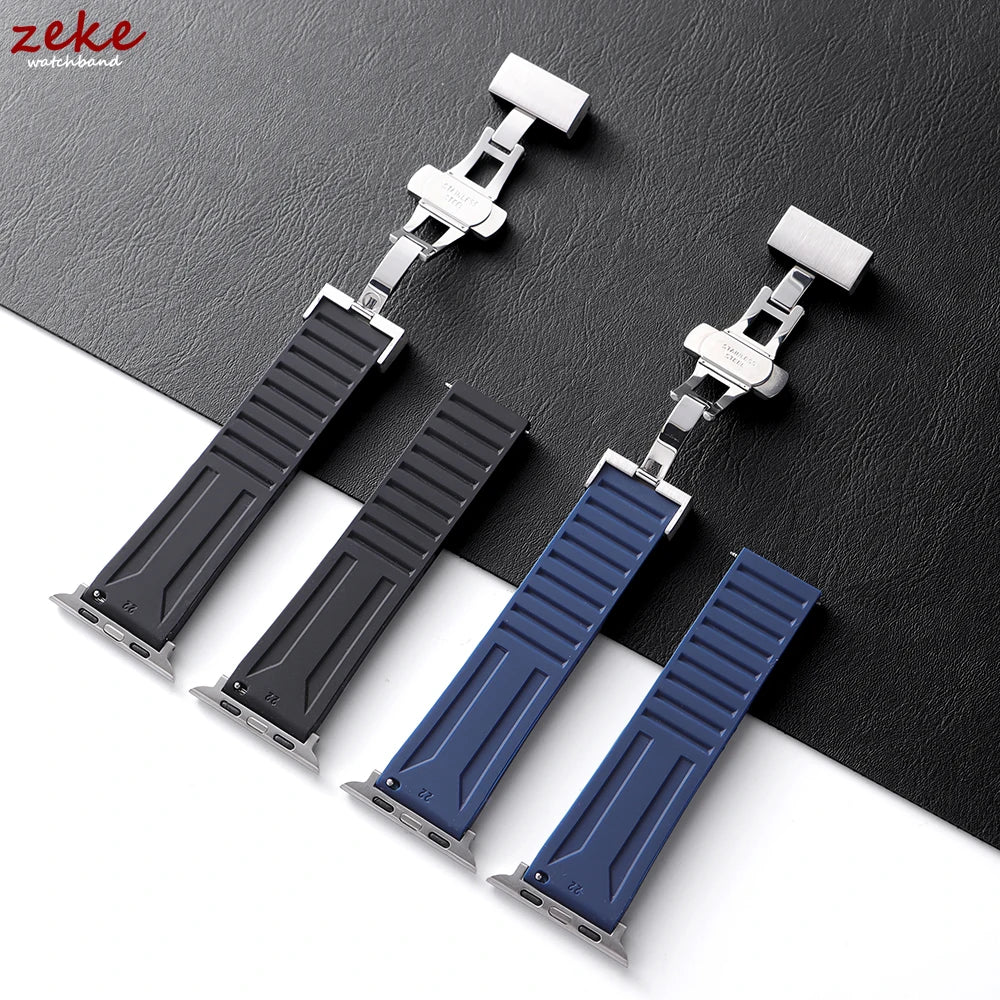 Bracelet de caoutchouc de luxe pour Apple Watch, 46mm 45mm 44mm 42mm, pour Iwatch Ultra 2 1 49mm série 10 9 8 7 Se 6 5 Se