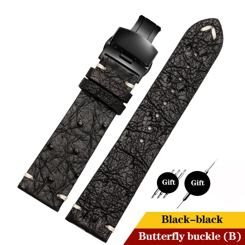 Cinturino per orologio in pelle di struzzo per Tissot Citizen Seiko nero verde acqua fantasma Braccialetto universale morbido Cinturino per orologio 18mm 20mm 22mm