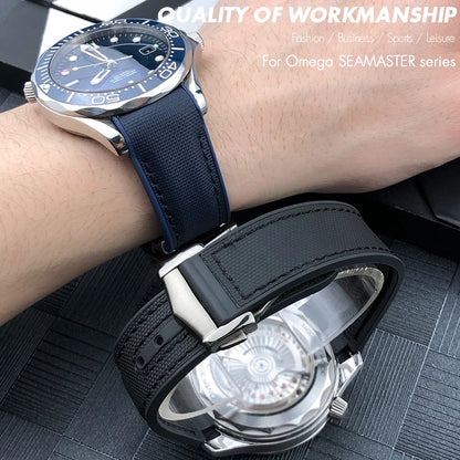 Cinturino per orologio da uomo in gomma nylon, cinturino in silicone, compatibile con Omega Seamaster 300, Moonwatch, Planet Ocean, 20mm, 21mm, 22mm, 19mm