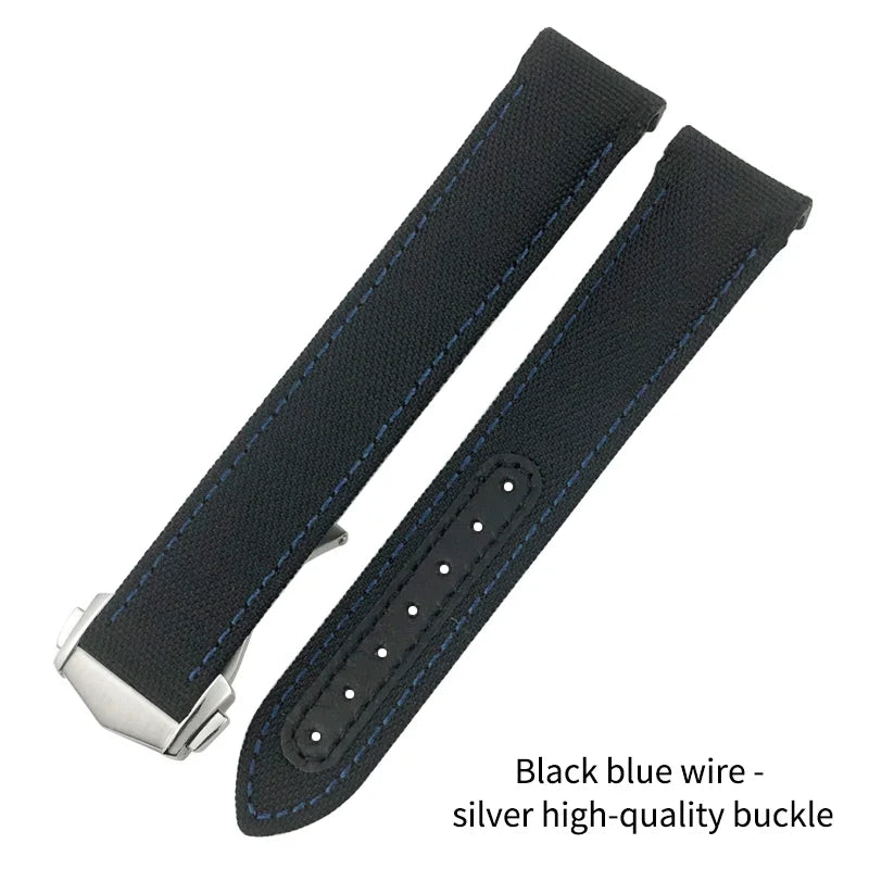 Cinturino per orologio in pelle e nylon con fibbia deployante di alta qualità, 20mm 21mm 19mm, per Omega Seamaster AQUA TERRA 150 GMT, estremità curva