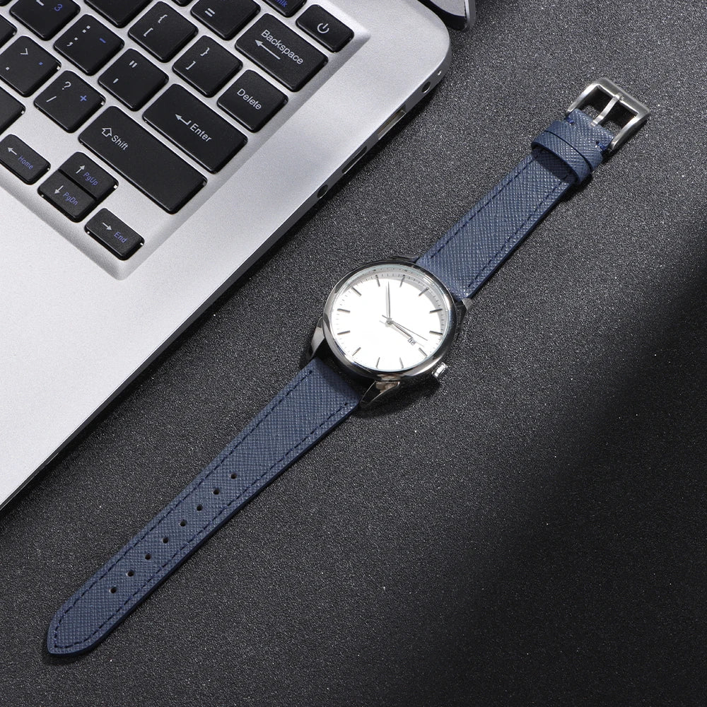 Bracelet de montre en cuir vintage cousu 18/20/22 mm, à libération rapide, universel, qualité supérieure, Saffiano, pour hommes et femmes