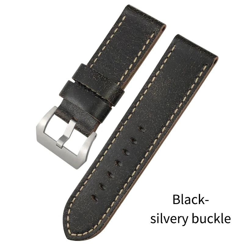 Cinturino per orologio in pelle bovina fatto a mano, 26mm, ricambio per Panerai LUMINOR, fibbia subacquea in acciaio, attrezzi di alta qualità