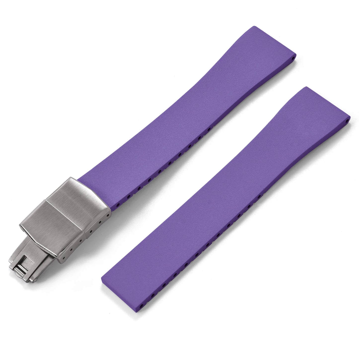New CTS Fluororubber FKM Watch Straps 16mm 18mm 19mm 20mm 21mm 22mm Cut-to-Size Quick Release Butterfly Silver Buckle Watch Straps