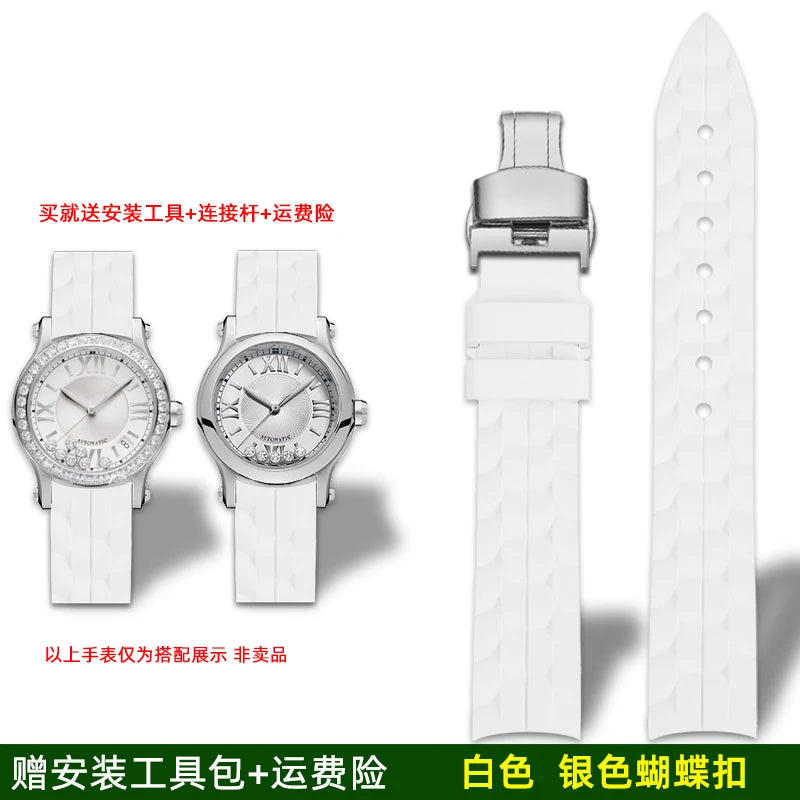 Montre Chopard Happy Diamond avec bracelet en silicone pour femme, bracelet de montre en caoutchouc étanche 15mm 18mm