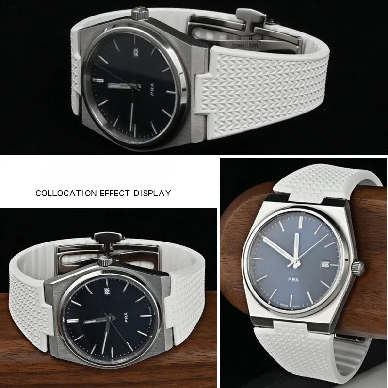 Bracelet de montre à dégagement rapide pour Tissot PRX série 11mm 12mm T137.407/T137.410 Super Player Bracelet de montre en caoutchouc fluoré FKM