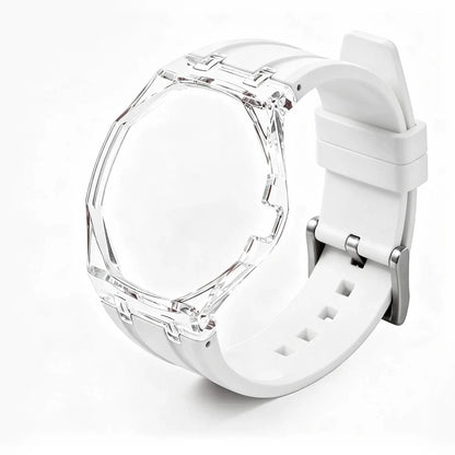 Cassa in plastica trasparente Glacier + cinturino in silicone per orologio da taschino AP X Swatch Royal Pop, trasformatore da orologio da taschino a cinturino in caucciù