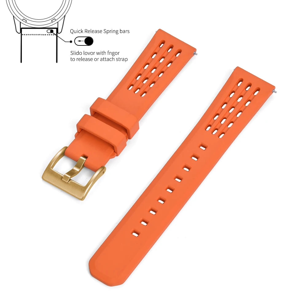 Bracelet de montre en caoutchouc FPM FKM, 20mm 22mm, dégagement rapide, qualité supérieure, conception de Structure poreuse, bracelet de Sport Durable et confortable