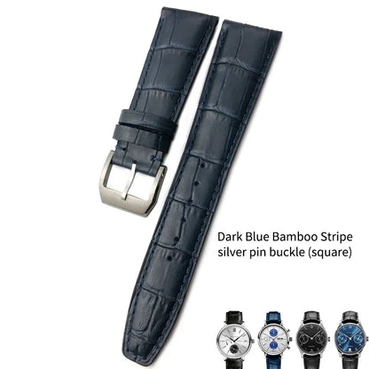 Bracelet de montre en cuir de veau véritable, grain d'alligator, compatible avec IWC Pilot Portuguese Serie, disponible en noir, marron et bleu