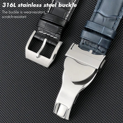 Curved End Genuine Leather Watch Strap, Crocodile Pattern Cowhide Metal Link for Tudor Black Bay 1958 20mm 22mm, Watch Band Tools