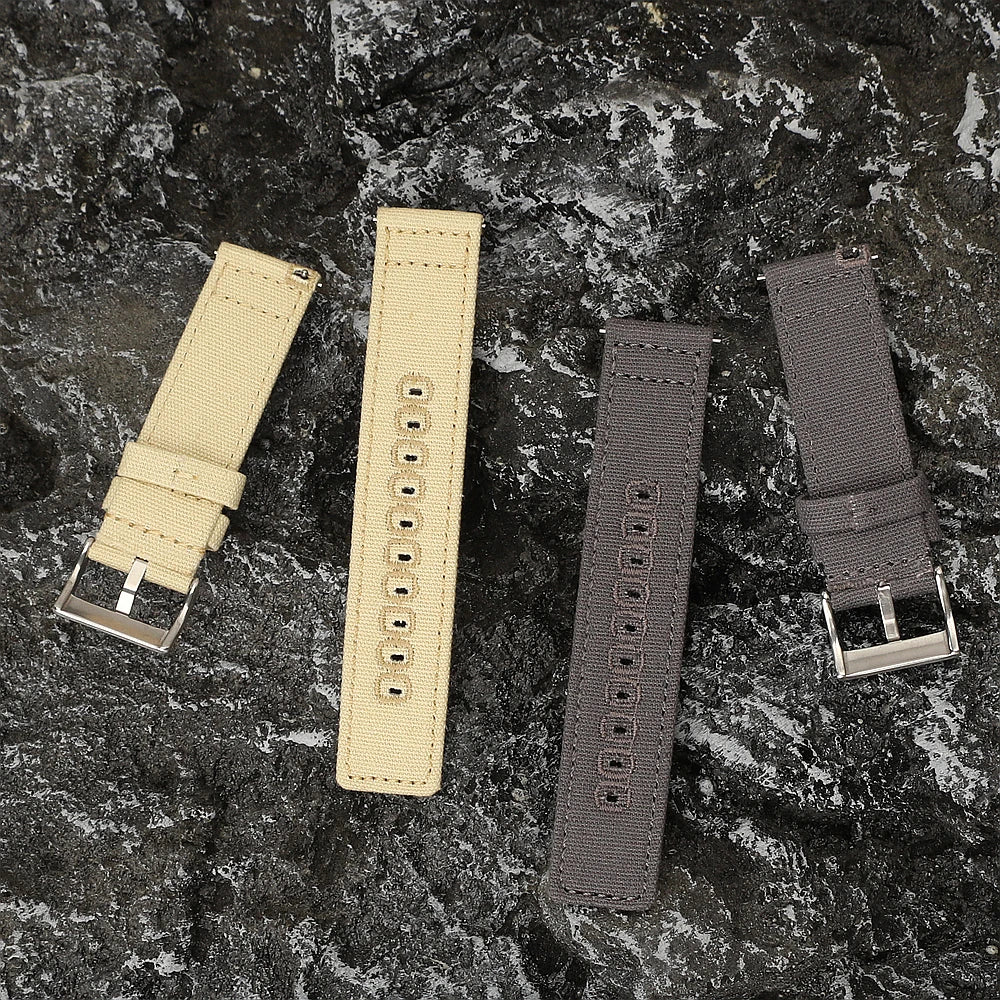 Quick-release nylon canvas watch strap, 18mm 19mm 20mm 22mm, brushed buckle, smartwatch accessories