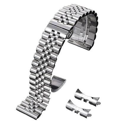 Solid steel watch bracelet for Rolex, flat and curved ends - with tool