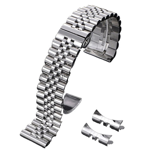Solid steel watch bracelet for Rolex, flat and curved ends - with tool