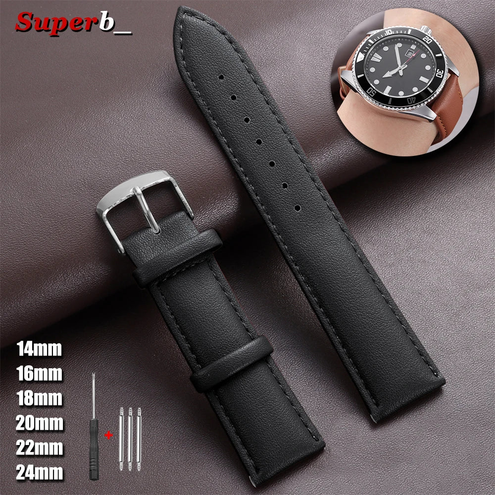 Bracelet de montre de remplacement en PU souple de 14 mm, 16 mm, 18 mm, 20 mm, 22 mm, 24 mm, bracelet de montre décontracté pour homme avec boucle en acier inoxydable