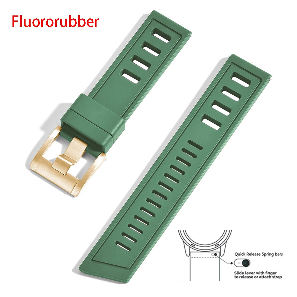New heavy duty FKM watch strap 20mm 22mm quick release waterproof fluoro rubber watch band 5mm thick unisex suitable for dive sport watch