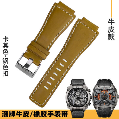 Cowhide Leather Watch Strap for Bell & Ross Series, Silicone Strap, POLICE Watch Strap, PL14796, PL15472, B & R suréWer, Male, BR01, BR03