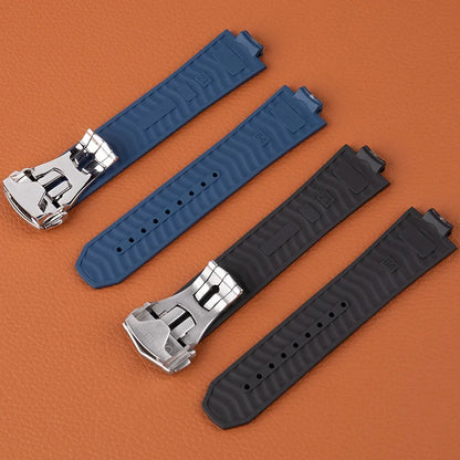 Soft FKM Fluorine Rubber Watch Strap, 21x10mm, for Omega, for New Seamaster Planet Ocean 600 Series, 42mm, Folding Clasp
