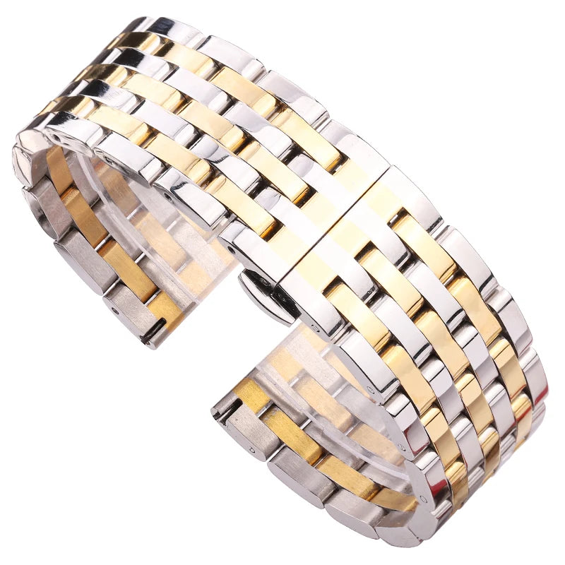 Bracelet de montre en acier inoxydable, 20mm 22mm, pour hommes et femmes, extrémité droite, argent, Rose, or, fermoir, accessoires