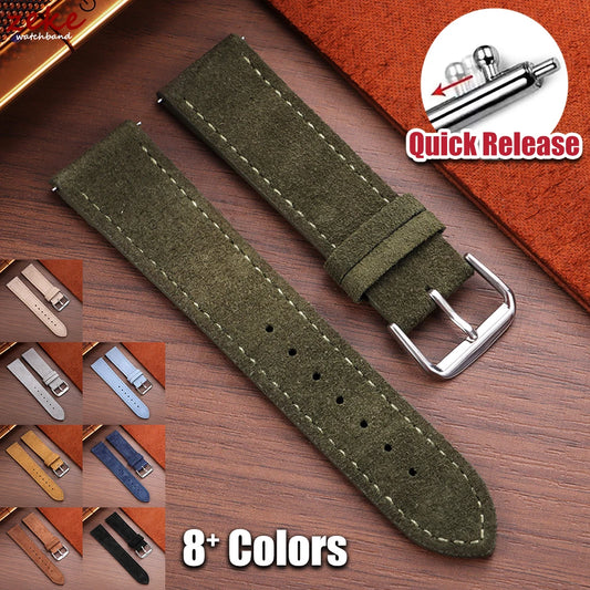 Bracelet de montre Vintage en daim et cuir de vache, 18mm 19mm 20mm 22mm, Bracelet à dégagement rapide pour hommes et femmes, Bracelet universel