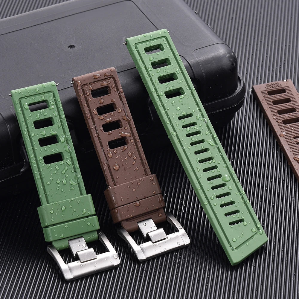 New heavy duty FKM watch strap 20mm 22mm quick release waterproof fluoro rubber watch band 5mm thick unisex suitable for dive sport watch