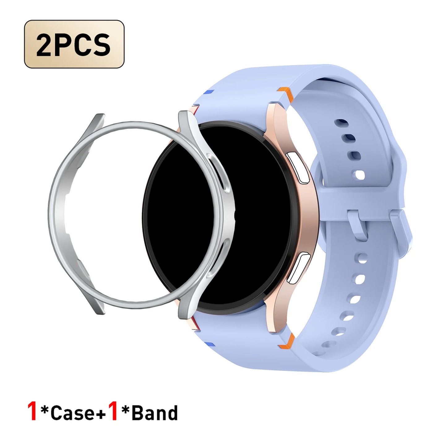 Set di 2 pezzi (cinturino e custodia) per Samsung Watch FE/7/6/5/4/5 Pro, stile punto piatto, compatibile con quadranti da 40/44/45mm, protezione anticaduta, confezione regalo