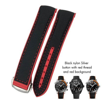 Cinturino per orologio in gomma silicone e nylon, 19mm 20mm 21mm 22mm, adatto per Longines HUAWEI GT2 Samsung MIDO Seiko SKX, cinturino per orologio sportivo