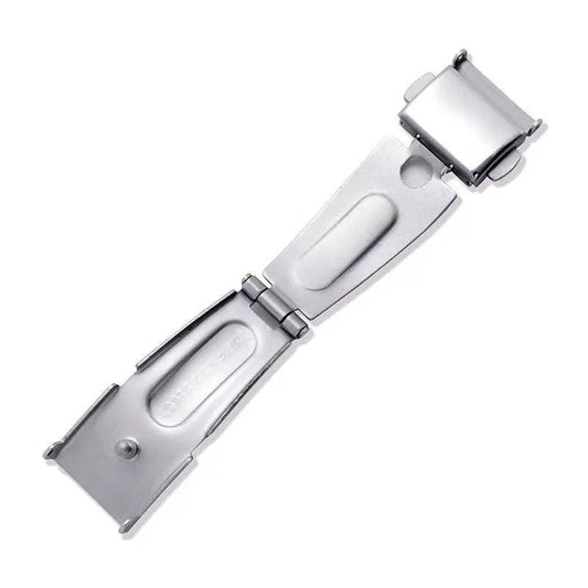 Unisex watch clasp in silver stainless steel, double push button folding strap buckle for wristwatch accessories