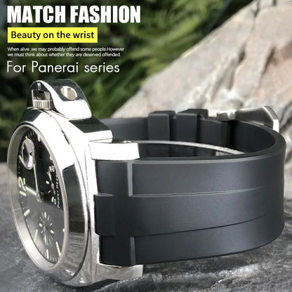 Bracelet de montre en caoutchouc naturel à extrémité incurvée de 24mm, pour Panerai LUMINOR SUBMERSIBLE PAM, en Silicone, étanche, boucle papillon