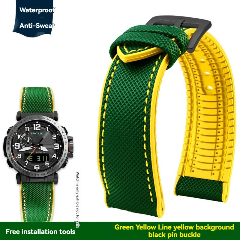 Cinturino per orologio in gomma e nylon per Casio PROTREK PRG-600YB PRG-650 PRW-6600 - Cinturino sportivo in tela e silicone da 24 mm