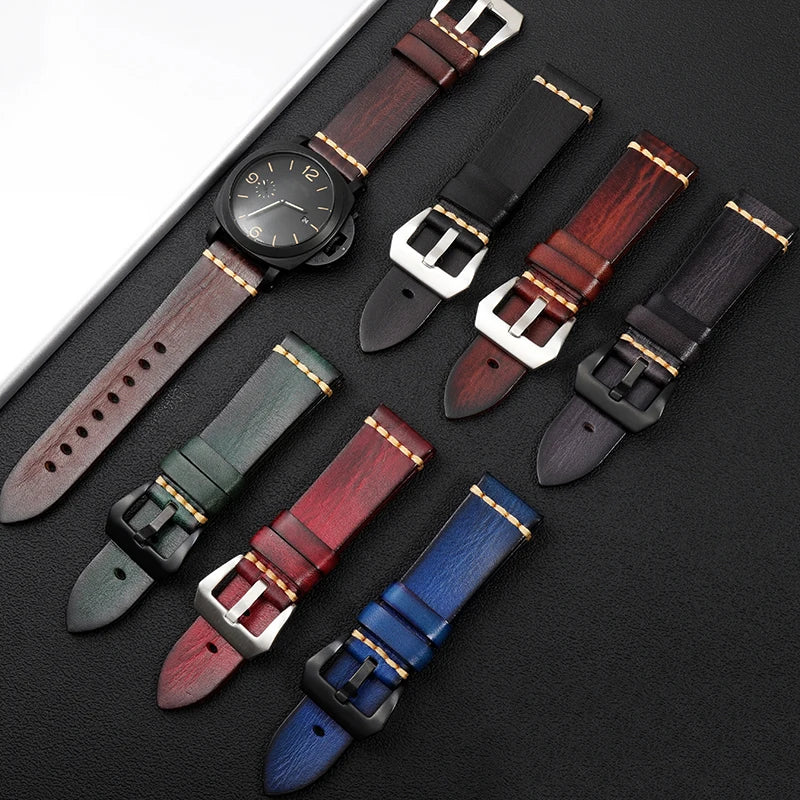 Handmade leather watch strap, 20mm 22mm 24mm, for Panerai, Tudor, Biwan Bronze, and Breitling watches, Italian cowhide leather.