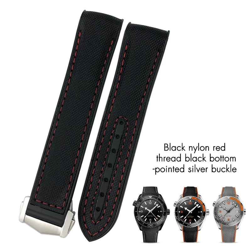 Bracelet de montre en caoutchouc et Nylon, 19mm 20mm 21mm 22mm, adapté à Omega Seamaster Diver 300 Planet Ocean 600M Seiko Orange