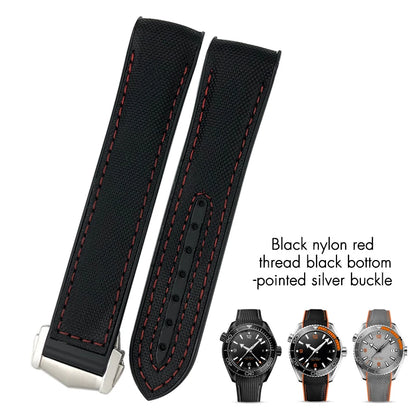 Bracelet de montre en caoutchouc et Nylon, 19mm 20mm 21mm 22mm, adapté à Omega Seamaster Diver 300 Planet Ocean 600M Seiko Orange