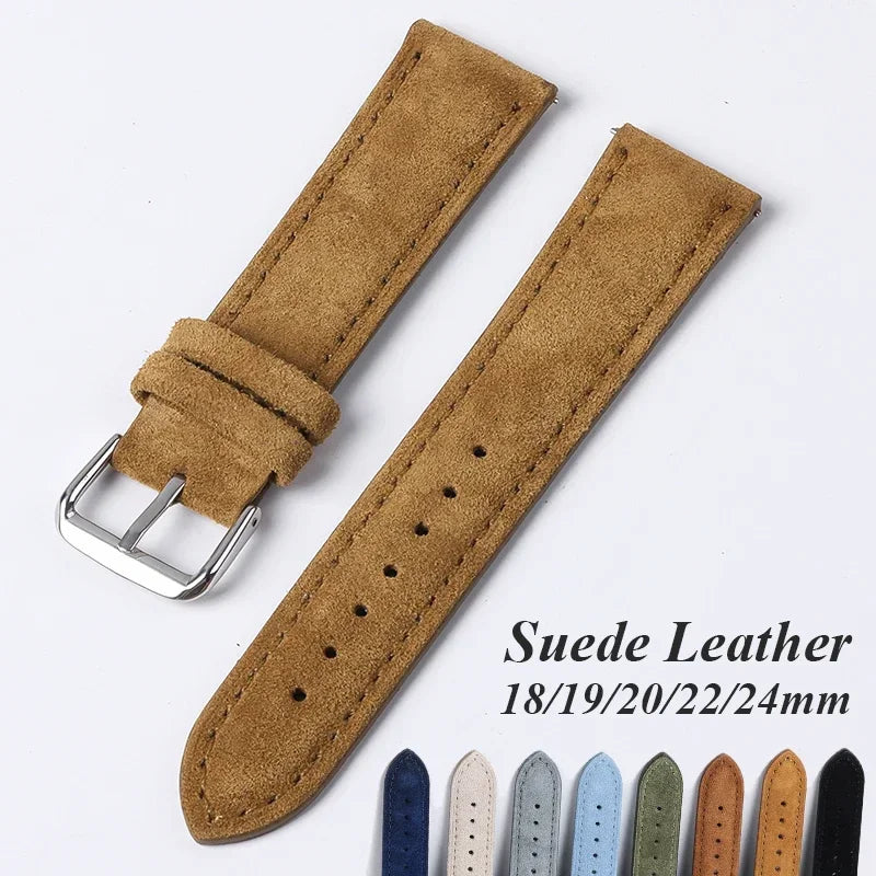 Bracelet de montre en cuir véritable suédé pour Seiko, Vintage, couture faite à la main, pour Rolex 18mm 19mm 20mm 22mm 24mm