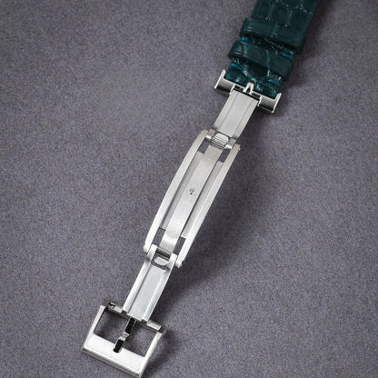 Premium spring-loaded folding clasp, secure 16mm/18mm luxury watch buckle for leather straps, aircraft-grade stainless steel