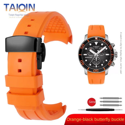 Bracelet de montre en caoutchouc FKM incurvé de haute qualité, 20 22mm, pour seiko rolex tudor Tissot, bracelet de montre pour hommes, fermoir papillon