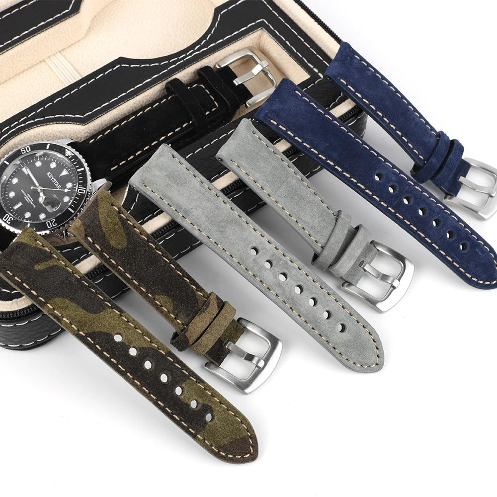Cinturino per orologio in pelle scamosciata vintage, 18 mm, 19 mm, 20 mm, 22 mm, fatto a mano, grigio, marrone, cinturini di ricambio, accessori per orologi da uomo