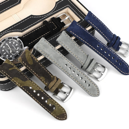 Cinturino per orologio in pelle scamosciata vintage, 18 mm, 19 mm, 20 mm, 22 mm, fatto a mano, grigio, marrone, cinturini di ricambio, accessori per orologi da uomo
