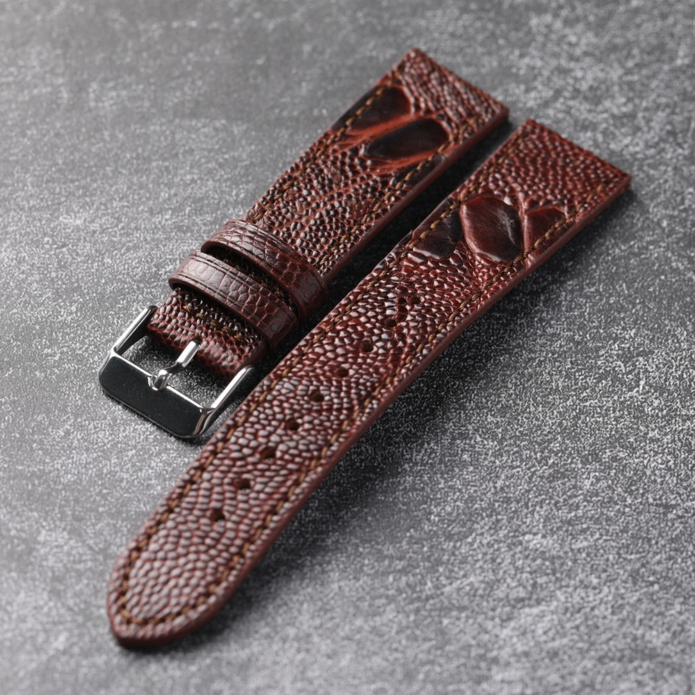 Handmade genuine high quality ostrich foot leather 18 19 20 21 22MM brown green genuine leather Vintage Strap for men Vintage