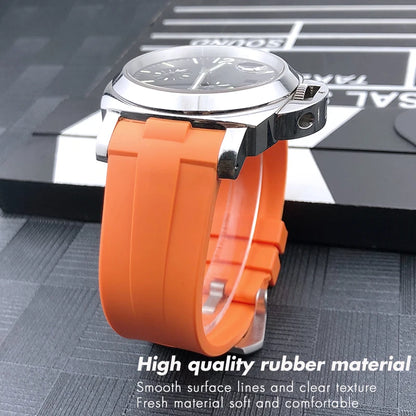 Bracelet de montre en caoutchouc et Silicone 24mm, extrémité incurvée pour PANERAI, boucle pliante, noir, vert, Orange, Bracelets de plongée, outils gratuits