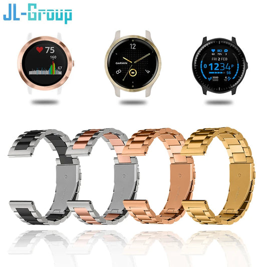Stainless Steel Bracelet, 18mm 20mm 22mm, for Garmin Vivoactive 3 4 4s 5 6, Venu 2 2S 3S SQ Forerunner 245 Watch, Metal Strap