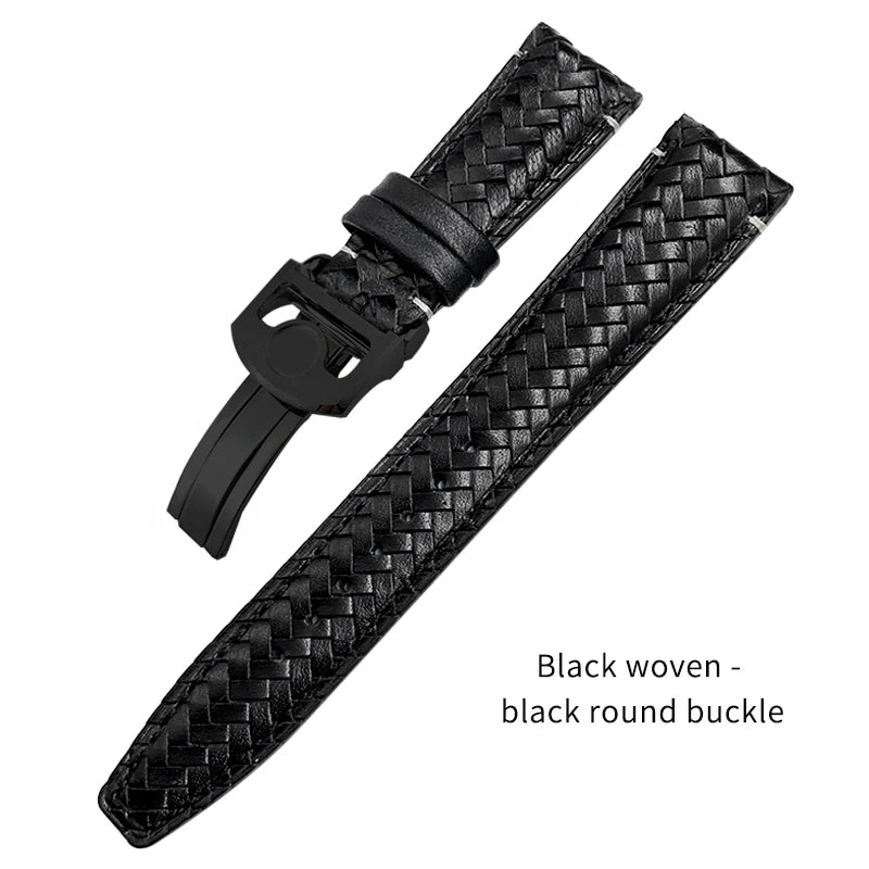 Bracelet de montre tissé en cuir de vachette pour IWC, bracelet de montre en cuir véritable, extrémité incurvée, marque de pilote portugaise, haute qualité, 20mm, 21mm, 22mm