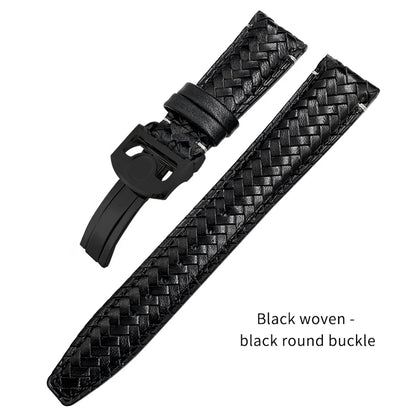 Bracelet de montre tissé en cuir de vachette pour IWC, bracelet de montre en cuir véritable, extrémité incurvée, marque de pilote portugaise, haute qualité, 20mm, 21mm, 22mm