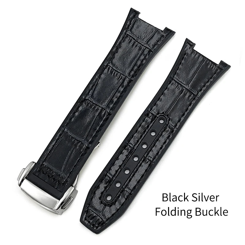Concave Rubber Cowhide Watch Band, Silicone Leather Watch Strap, Special for Omega Constellation Foldover Structure, 25mm * 14mm