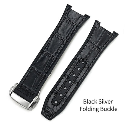 Concave Rubber Cowhide Watch Band, Silicone Leather Watch Strap, Special for Omega Constellation Foldover Structure, 25mm * 14mm