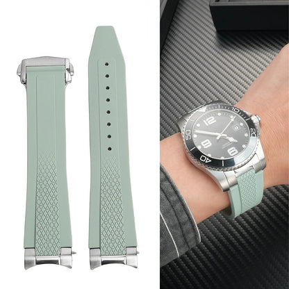 Cinturino per orologio in gomma fluorurata di alta qualità, 21 mm, per Longines Hydroconquest L3 Conquest, cinturino per orologio sportivo subacqueo + interfaccia in metallo