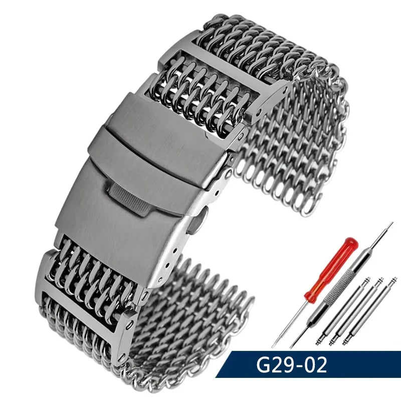 Cinturino in maglia d'acciaio shark diver, 20/22/24 mm, per orologio milanese, Bracciale in tessuto, chiusura doppia, per Breitling Omega