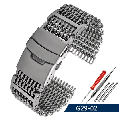 Cinturino in maglia d'acciaio shark diver, 20/22/24 mm, per orologio milanese, Bracciale in tessuto, chiusura doppia, per Breitling Omega