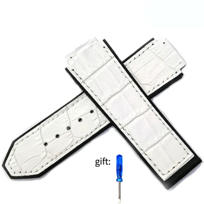 Genuine leather watch strap for HUBLOT Big Bang series with silicone case back. Watch strap accessories, 25mm x 19mm, with tools.