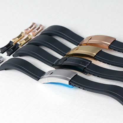 Bracelet de montre en caoutchouc de 20mm pour Yacht-Master Seiko Daytona Submariner, extrémité incurvée avec boucle Endlink, Bracelet en Silicone noir