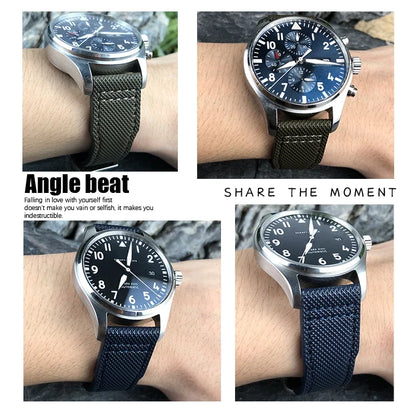 Bracelet de montre en Nylon et cuir de vache, 20mm 21mm, gaufrage en cuir véritable, vert et bleu, remplacement pour accessoires de la série pilote IWC