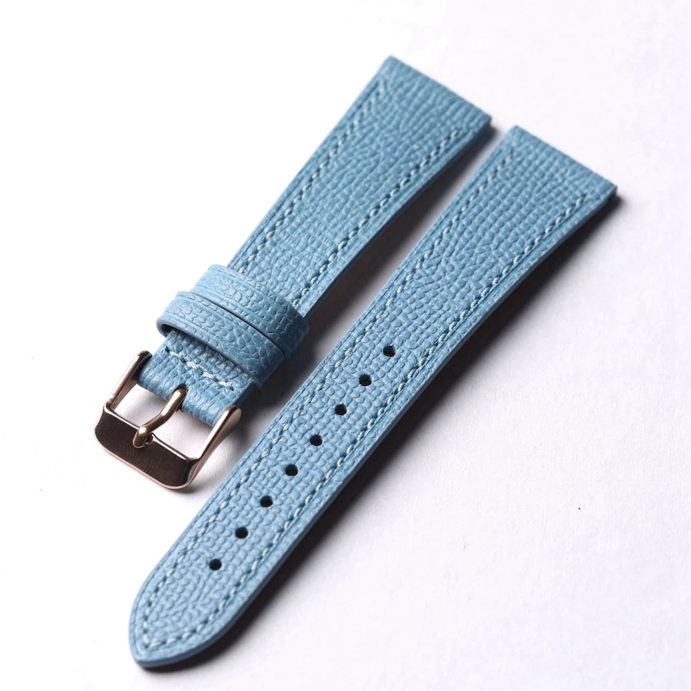 Bracciale in vera pelle blu ghiaccio fatto a mano, 18 19 20 21 22, cinturino in morbida pelle di mucca ultra-sottile, stile vintage da uomo